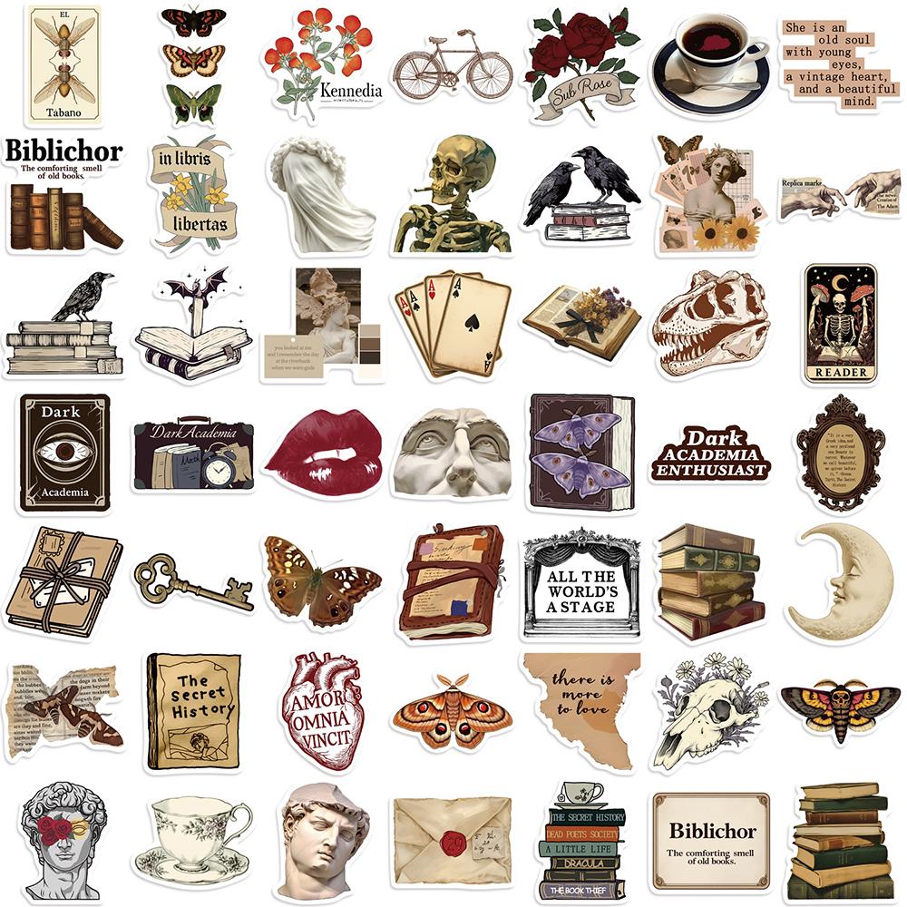 10/30/50pcs Retro Dark Gothic Aesthetic Stickers Decorative Stationery Diary Laptop Vintage Graffiti Decals Toys Gifts