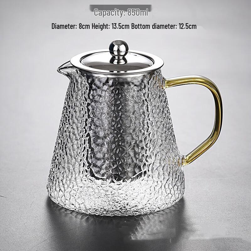 Hammered Heat-Resistant Glass Teapot with Stainless Steel Filter