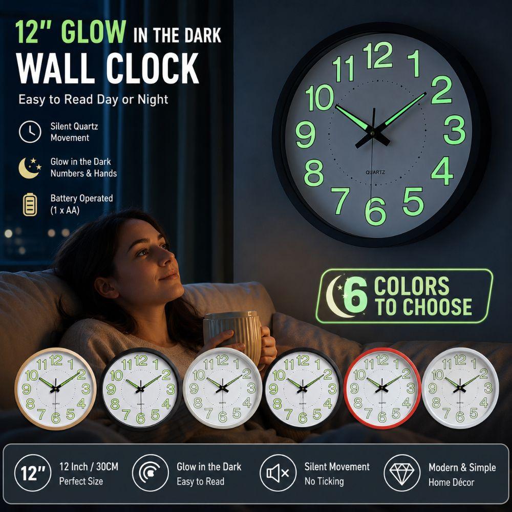 Easy to Read Glowing Hanging Clock Silent Quartz Wall Clock Modern Luminous Wall Clock  Office