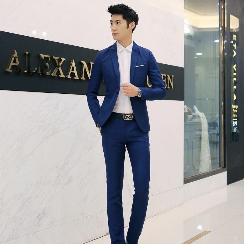 2017 Men's Slim Fit Korean Style Two-Piece Suit Set