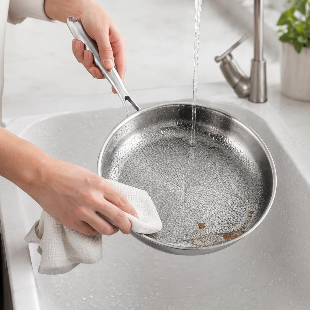 20cm Stainless Steel Nonstick Frying Pan Hammered Texture Surface with Ergonomic Handle for Even Heating Cooking