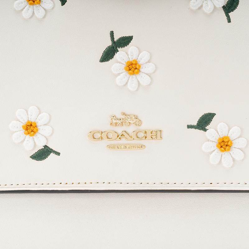COACH Klare 21 Printed Flap Chain Daisy Flower Embroidery Leather Accordion Bag Shoulder Crossbody Bag Small Women's White