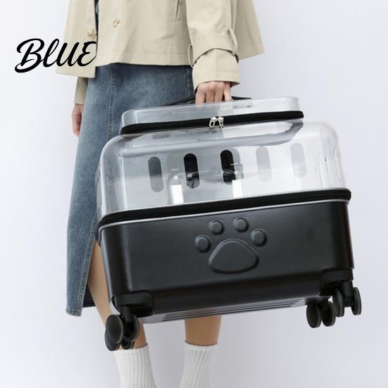 Wheeled Pet Carrier Strap Breathable Trolley Case Wheels Transparent Cat with Convenient Shoulder Holes Large