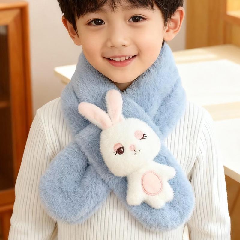 Autumn & Winter Plush Children's Scarf: Cute Korean-Style Rabbit Neck Warmer for Cold Protection