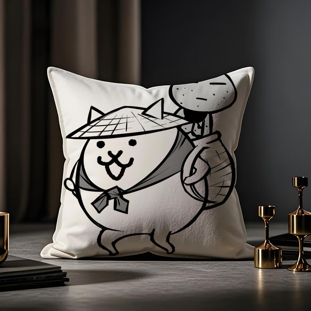 B-Battle Cats Anime Cushion Cover Anti-dustmite Pillowcase Invisible Zipper Silky Short Plush Sofa Cushion Cover