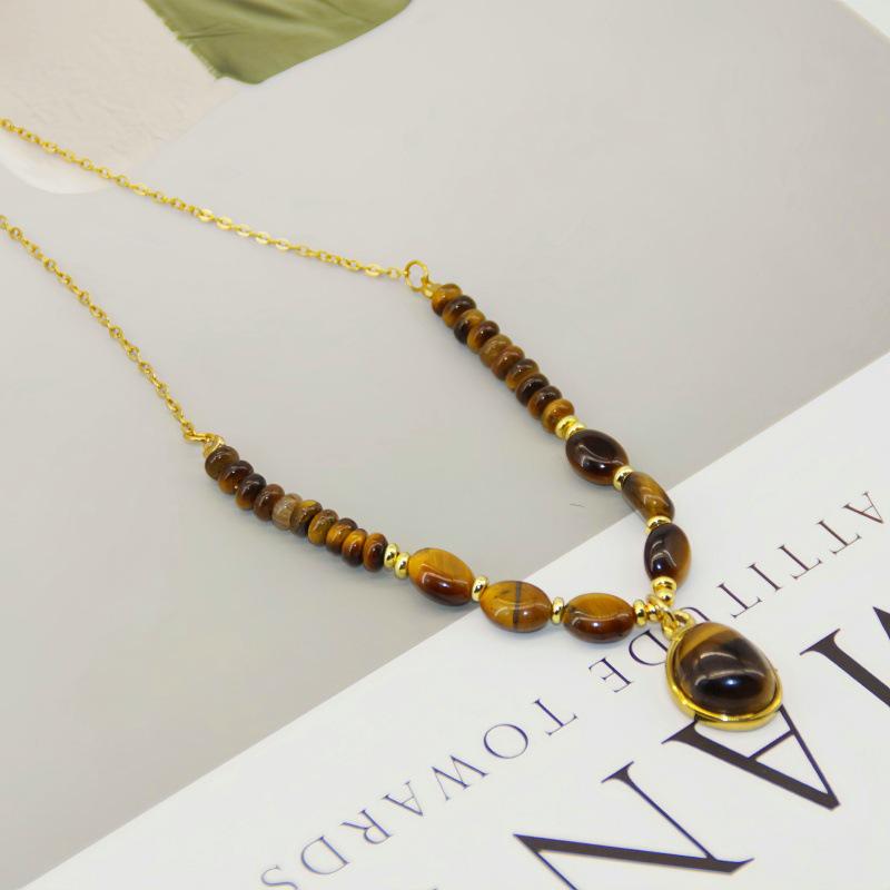 Retro Melaard Women's High-End Heart & Tiger Eye Bead Necklace Choker