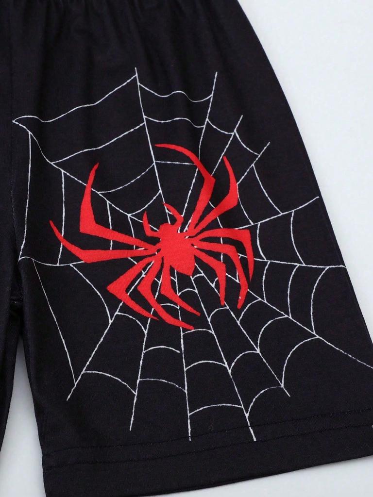 Boys Short-sleeved Shorts Spider Printed Cartoon Pajamas Sets Homewear Casual Wear