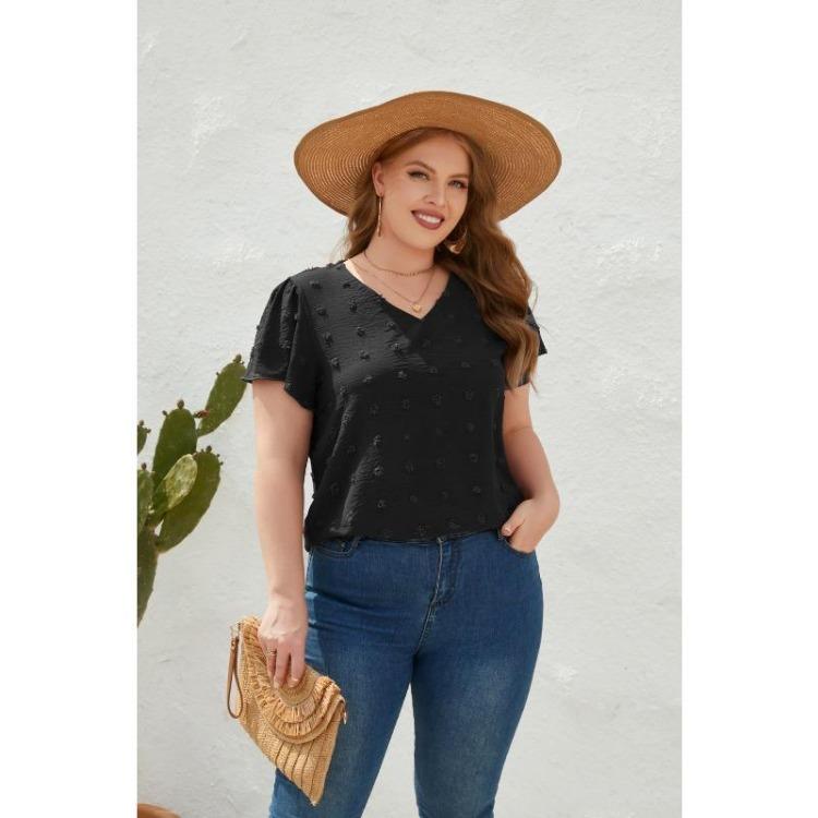 Plus Size Summer Casual V Neck Short Sleeve Tshirt Top Women