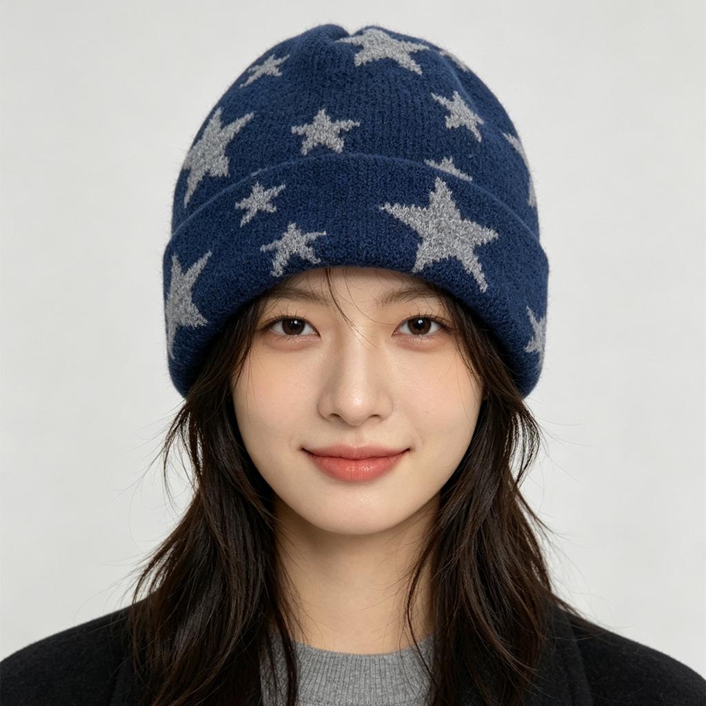 Autumn and Winter Personalized Five-pointed Star Knitted Hat for Men and Women Warm Retro Street Outdoor Versatile Pullover Hat