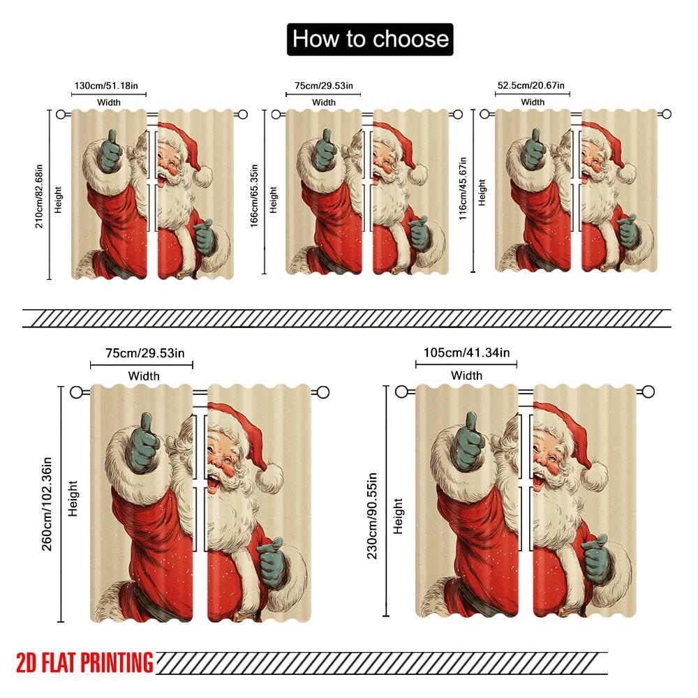 2pcs  2D plane printing Popular Curtains American Santa Claus Polyester Easy Install (without rod) Festive for Kitchen   Bedroom &