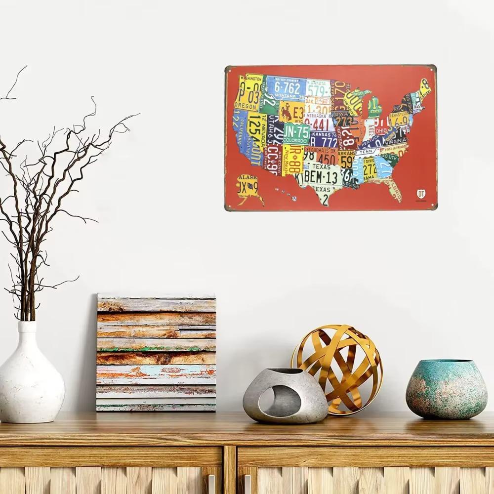 Delightful Appealing 8x12 Inch Red USA Map Road 66 License Plate Sign - Vintage Plaque for Garage, Bar & Home Wall Decor