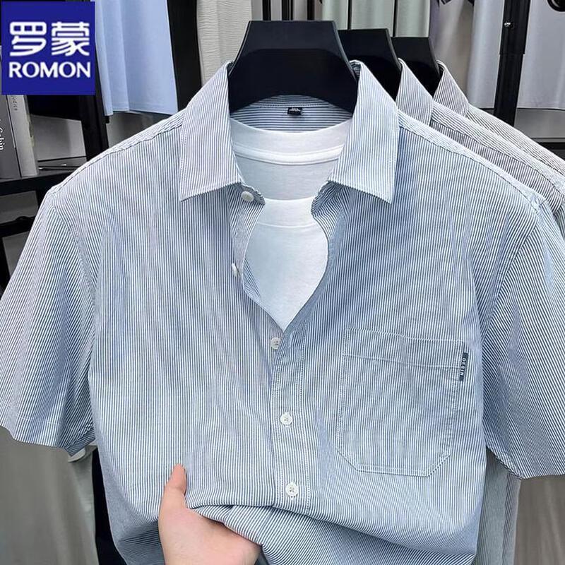 ROMON Men's Striped Cotton Polo Short Sleeve Shirt