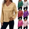 Women's Sequined Long Sleeved V-neck Fashionable Women's Casual Top