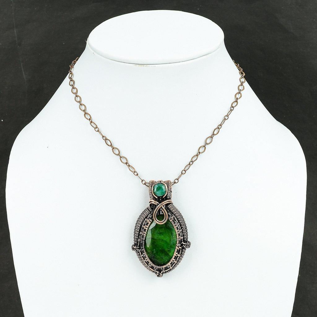 Faceted Zambian Emerald Copper Pendant Copper Wire Wrapped Pendant Handmade Pendant Copper Jewelry Gift For Women Emerald Gemstone Jewelry