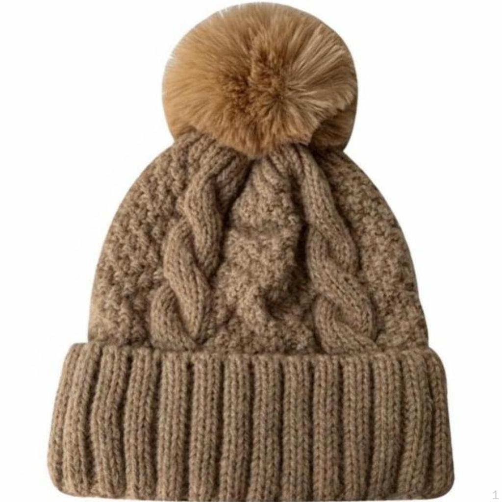 Fleece Lined Knit Hat, Warm Winter Hat for Women, Soft Thick Cap One Size Beige