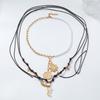 Handmade Multi-Layer Pendant Necklace With Imitation Pearl Beads Geometric Design Gold Tone Zinc Alloy Boho Chic