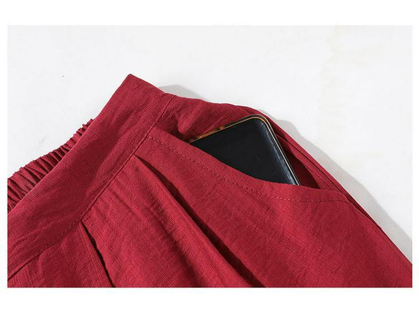 Stylish Plus Size Cotton Linen Summer Set for Middle-Aged Women: Short Sleeve T-Shirt & Two-Piece Outfit