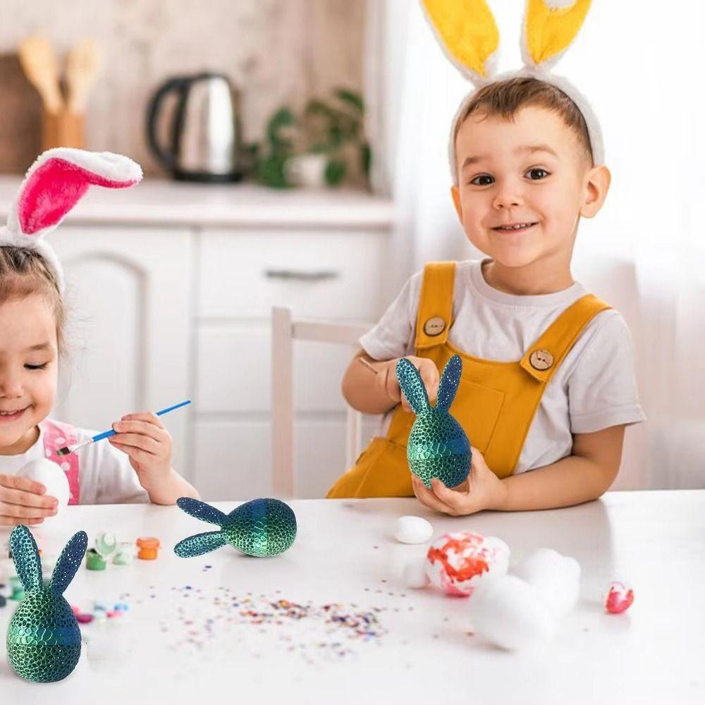 Handmade Easter Bunny Egg Printed Toy 3D Printed Easter Eggshell Statue Easter Eggs Figurines  Desk