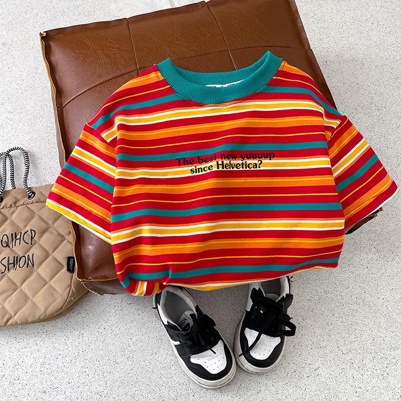 

Комплект детских полосатых футболок с круглым вырезом и коротким рукавом для лета 2025 - Модная детская одежда малых и средних размеров 130cm