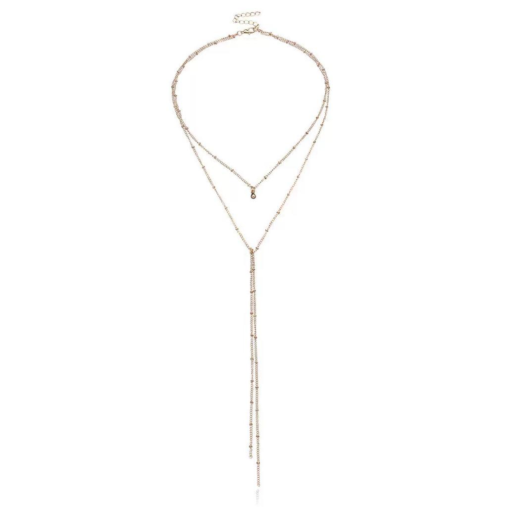 Trendy Multi-Layer Beaded Y-Chain Necklace for Women: European & American Style, Simple, Adjustable, Fashionable Clavicle Jewelry