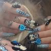 24PCS Y2k Pink Long Stiletto Press on Nails Sweet Leopard Print French False Nails with Heart Pearl 3D Metallic Star Fake Nails