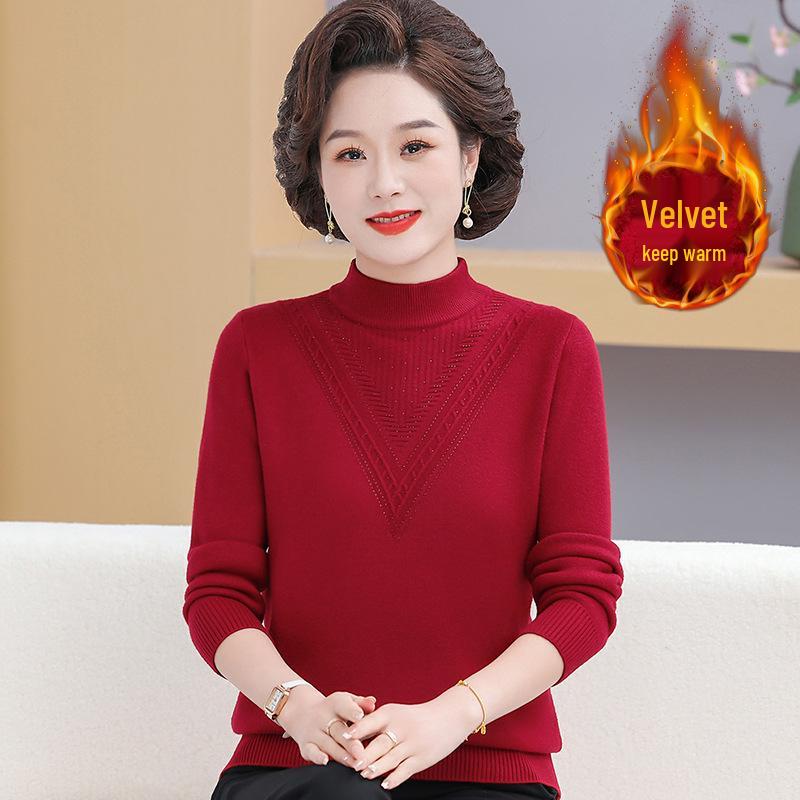 Women's Winter Half-High Collar Thick Knit Sweater for Mid-Aged and Elderly 5 New Styles