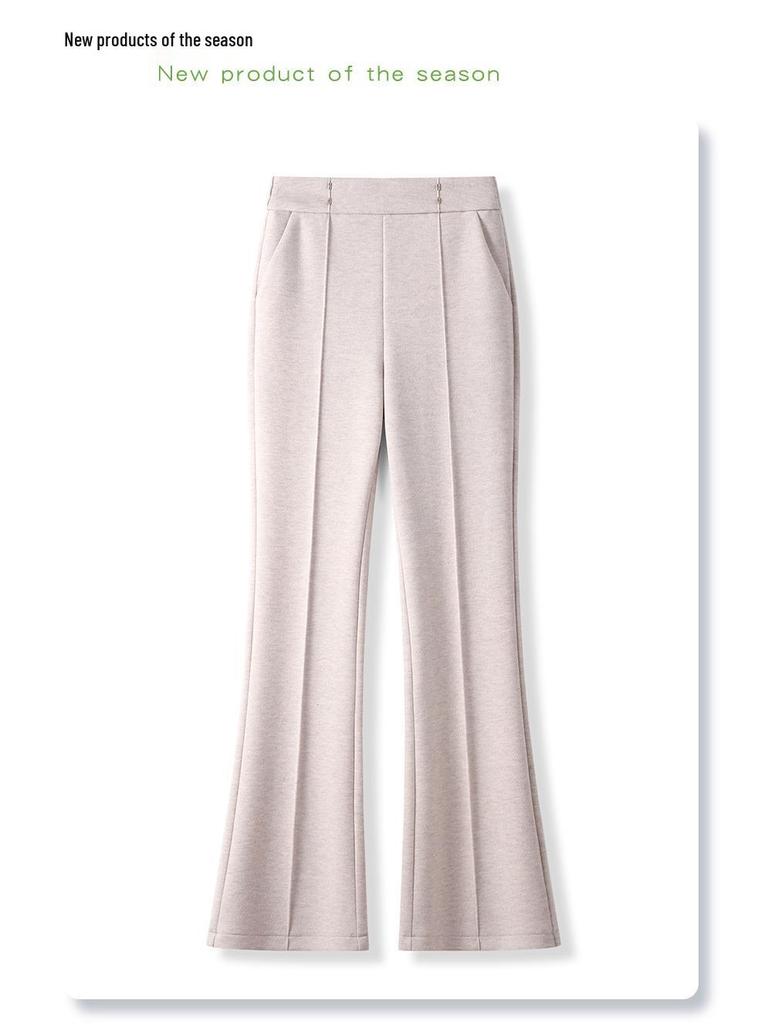 Women's Khaki Wool Acetate High-Waist Flared Pants for Autumn/Winter 2024