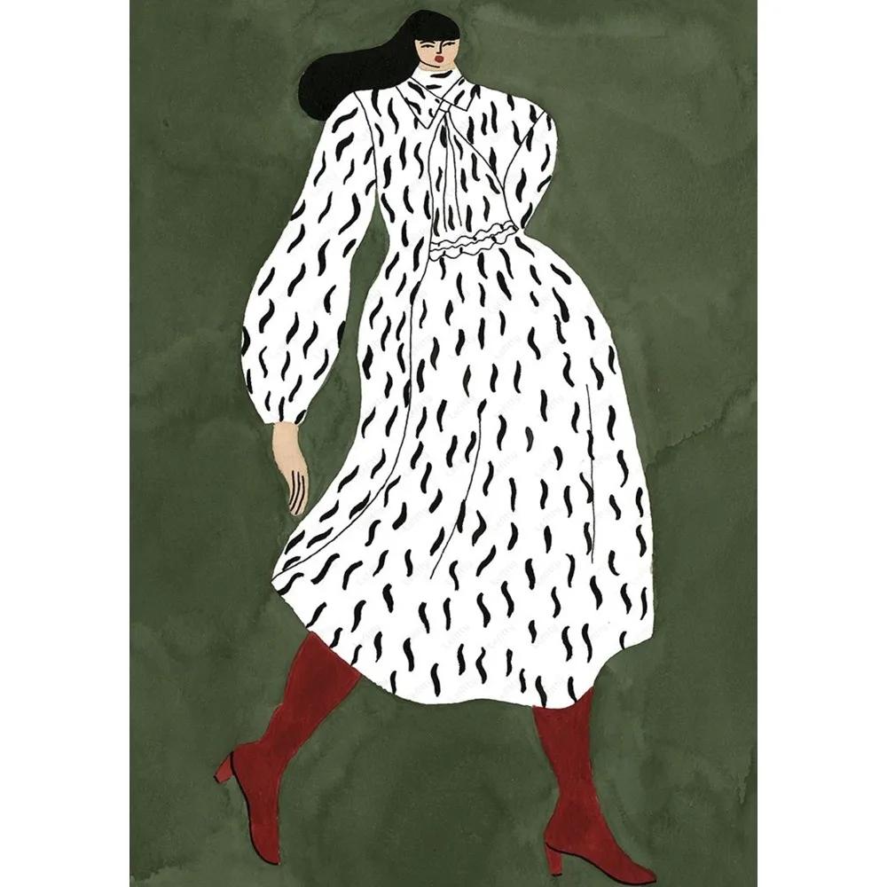 Abstract Lines Geometric Curves Girl Canvas Poster Retro Feminist Wall Art Printing for Modern Living Room Bar & Home Decor