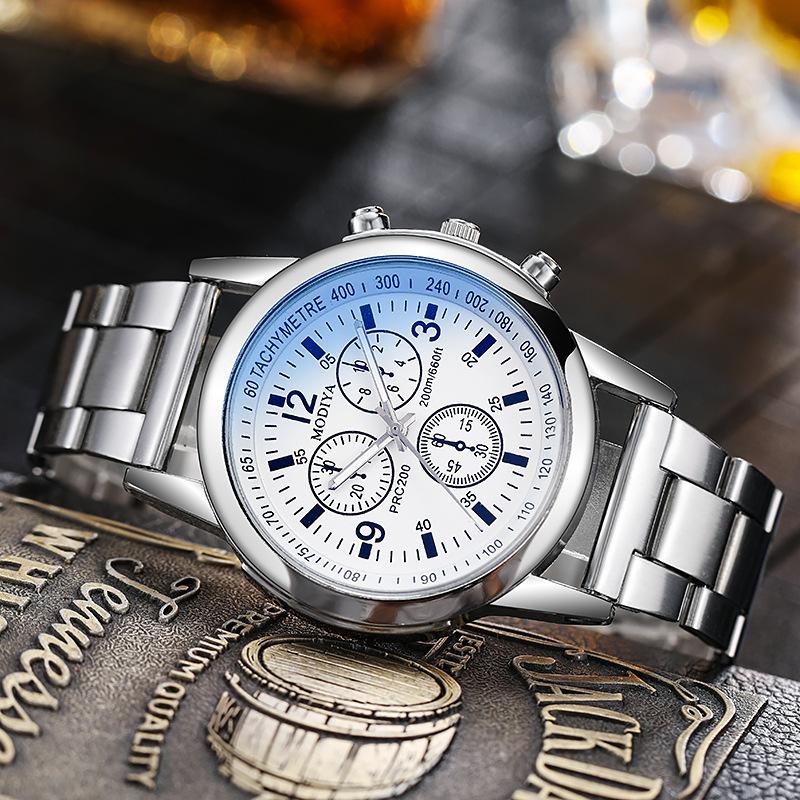 Fashion Student Exam Quartz Watch, Blue Light Steel Belt Men's Watch, Gift Men's Watch