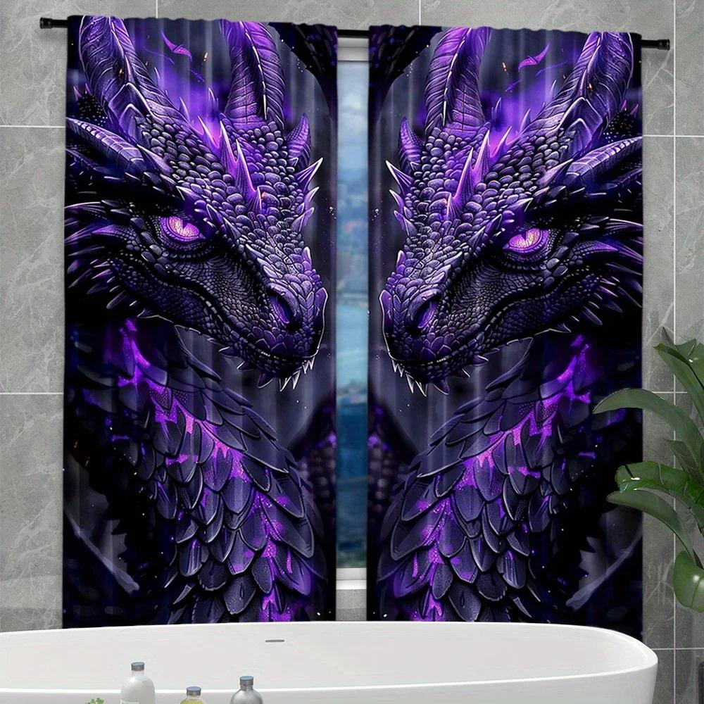 Purple Dragon Patterned Printed Curtains Pole Bag Home Decoration Room Curtain Made Of Polyester Washable