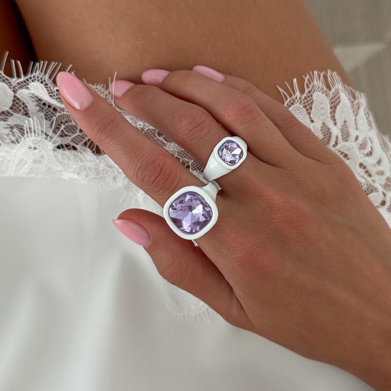 2Pcs/Set Trendy Sparkling Acrylic Rhinestone Open Ring For Women Personalized Geometric Chunky Finger Ring Jewelry Gift
