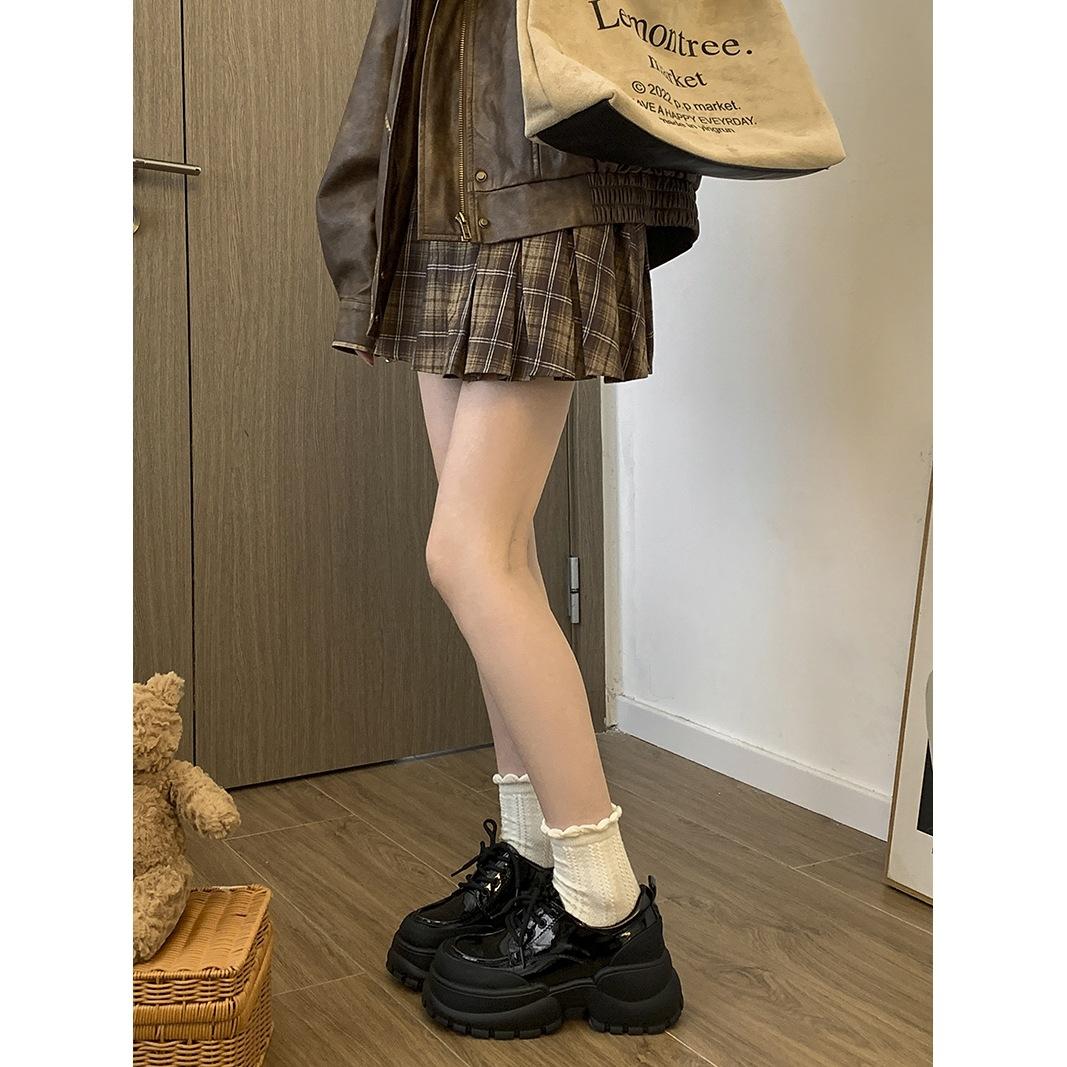 

Black versatile British style heightened platform small leather shoes summer French with skirt retro single shoes 39 бежевий
