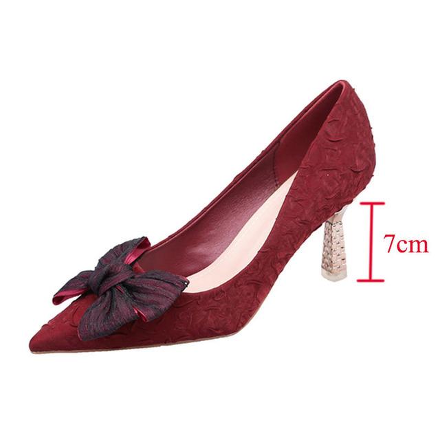 Green Silk Bowtie High Heels Pumps For Women Sexy Pointed Toe Metal Stiletto Heels Wedding Party Shoes Woman Spring Bombas