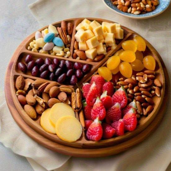 Yousheng Wood Puzzle Serving Tray with 8 Removable Compartments Cocktail Party Platter for Fruits Cheese Nuts Elegant Kitchen Essential