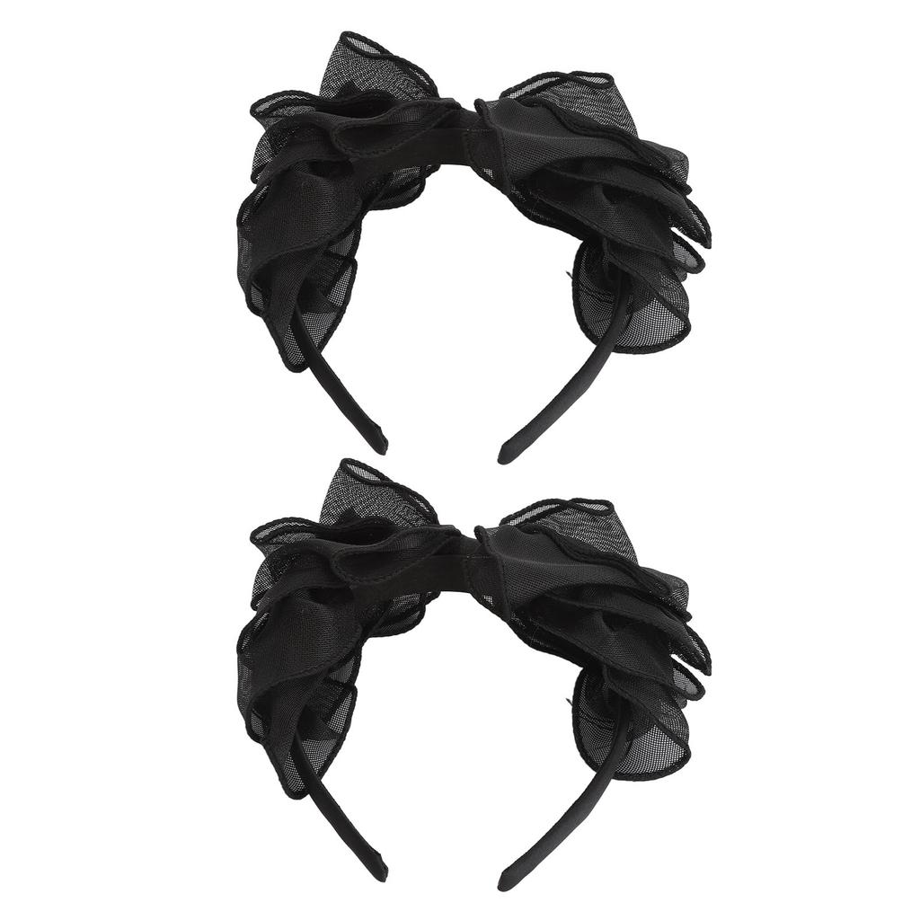 2PCS Black Mesh Bow Headband Fashionable Comfortable Princess Bow Headband for Women Bow Hairband