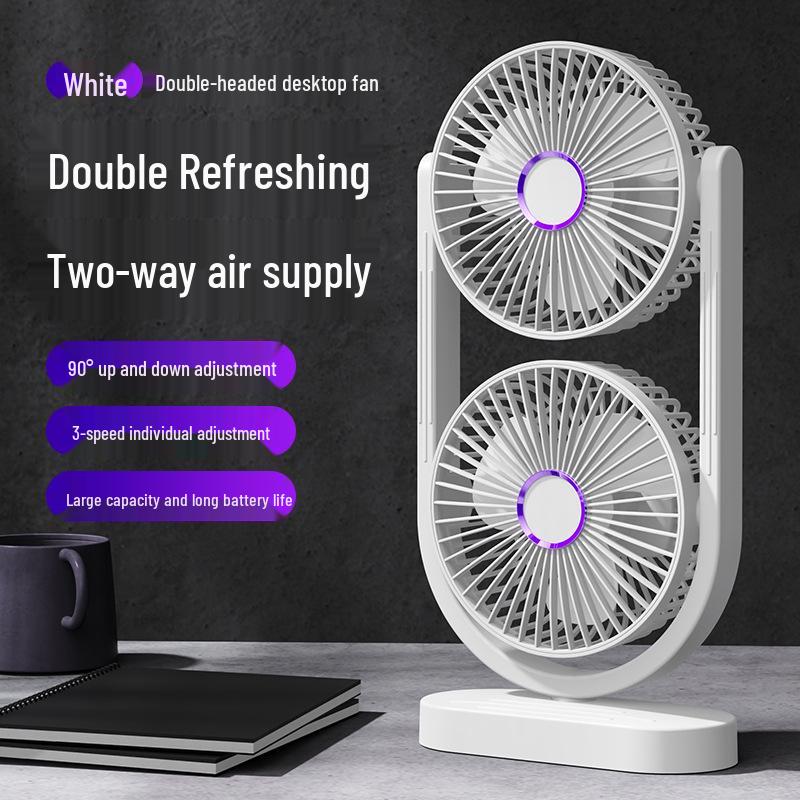 Dual-Head USB Desk Fan: High Power, Portable for Dorm or Outdoor Use Dual-Head Desktop Fan 360-Degree Rotation