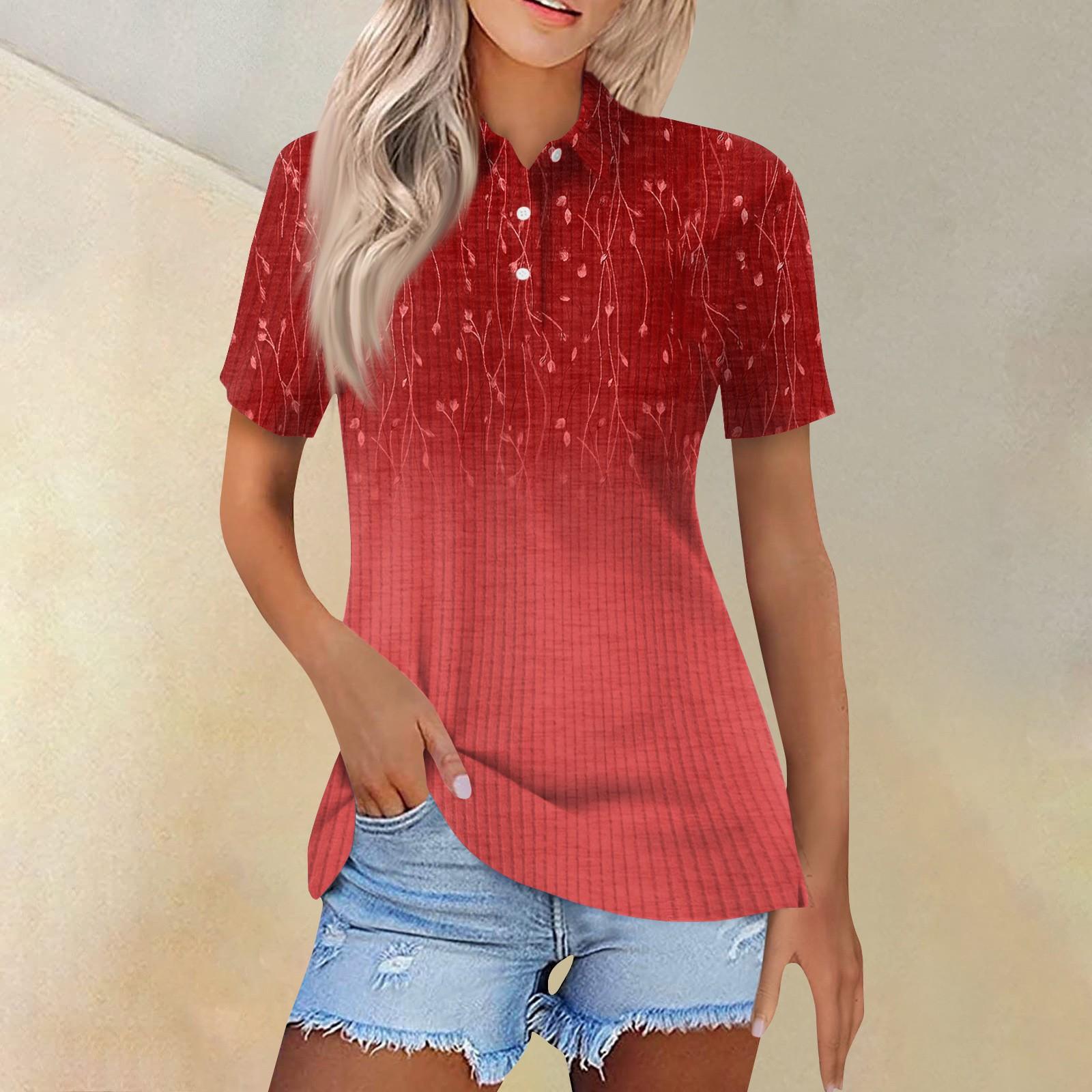 

Женская модная повседневная рубашка с короткими рукавами и принтом с лацканами, женские топы на пуговицах XL красный