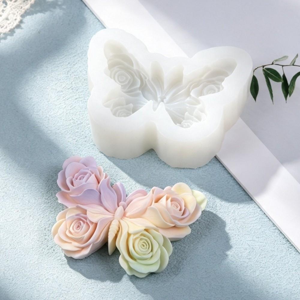1pc DIY Silicone Candle Mold Flower Relief Rose Butterfly Mold Aroma Candle Plaster