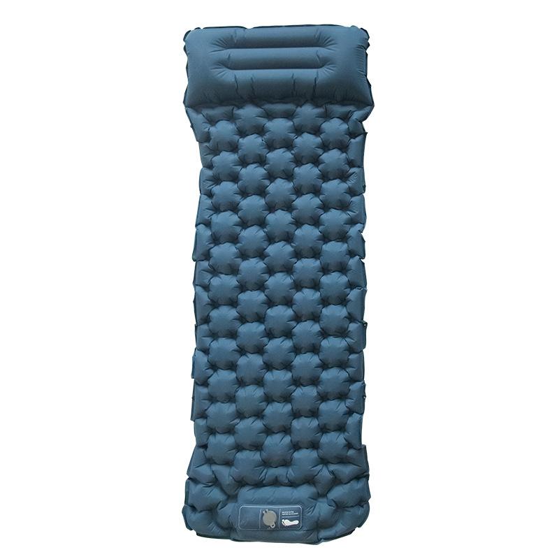 Outdoor Portable Camping Thickened Single Foot Nylon Inflatable Bed Mat with Pedal синий