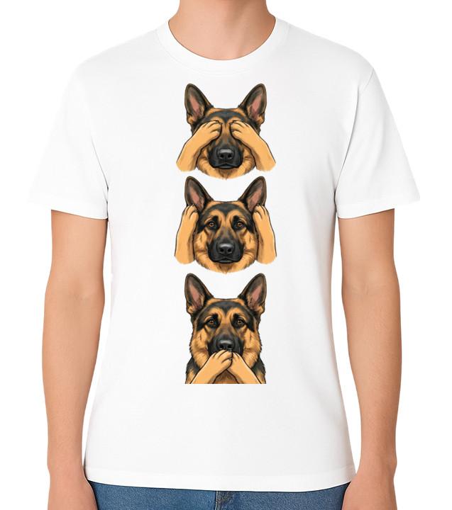 German Shepherd Hear See Speak No Evil Unisex T-Shirt S