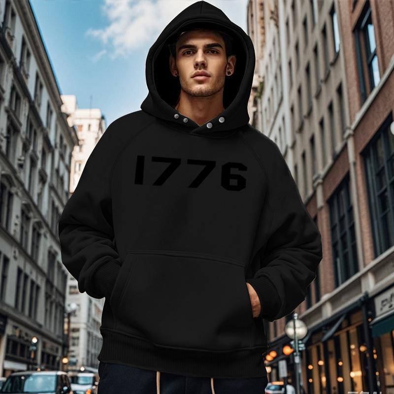 1776 Bedruckter Buchstaben Hoodie Herren und Damen Übergröße Herbst und Winter Gefütterter Lockerer Pullover Einfach Großzügig Herrenbekleidung Bequem Lässig