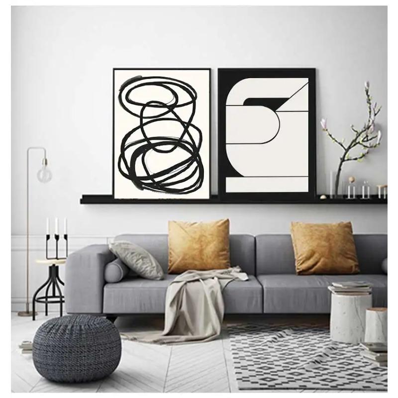 Scandinavian Minimalist Wall Art Black and White Abstract Woman Geometric Lines Poster Print Home Bedroom Living Room Decoration