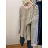 Women's Striped Bow Long-Sleeve Casual Top - Relaxed Fit, Plus Size, Autumn/Winter