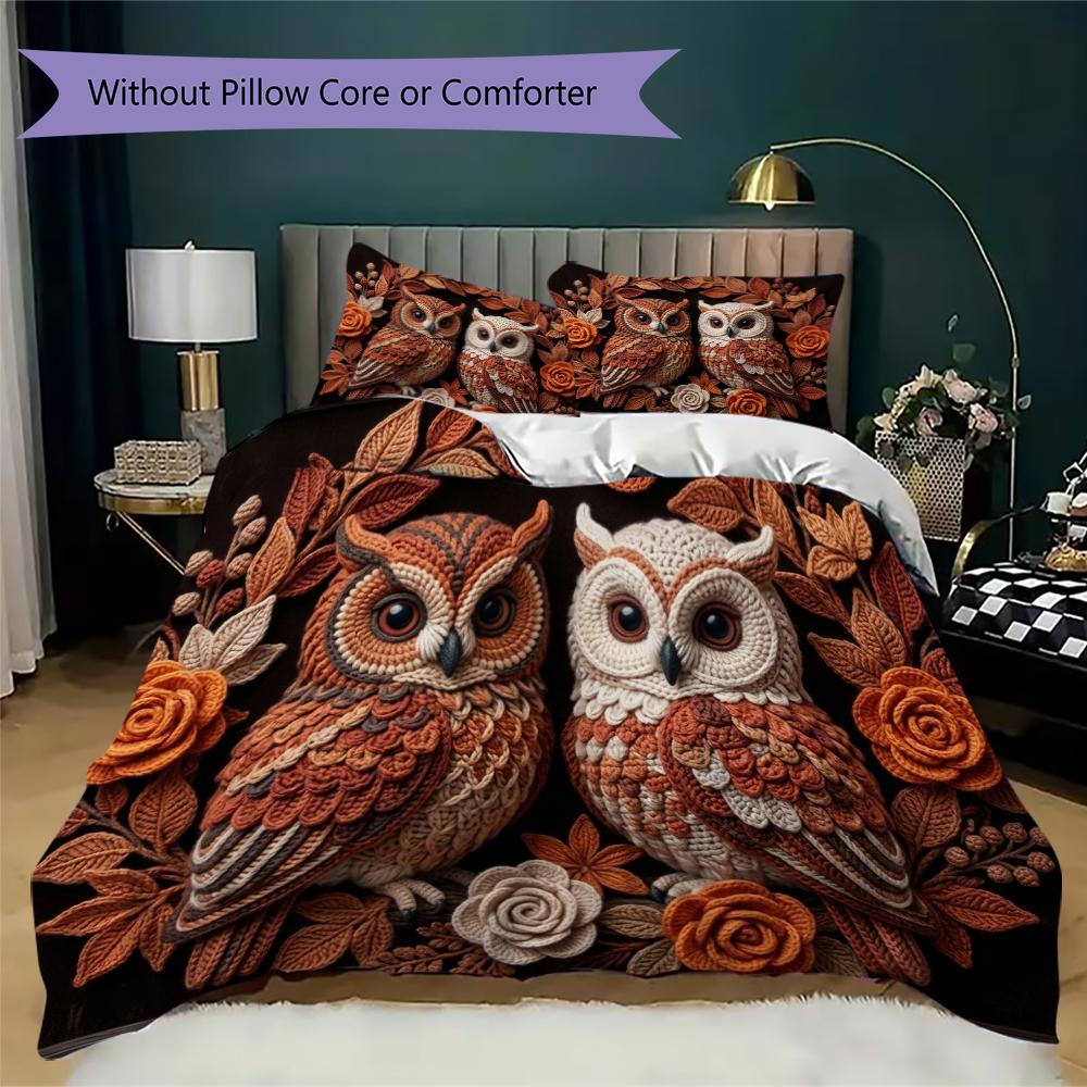 owl Pattern Bedding uilt Set uilt Cover Pillowcase Home Decoration Birthday Gift (1 * duvet cover + 2 * pillowcase  without core)66