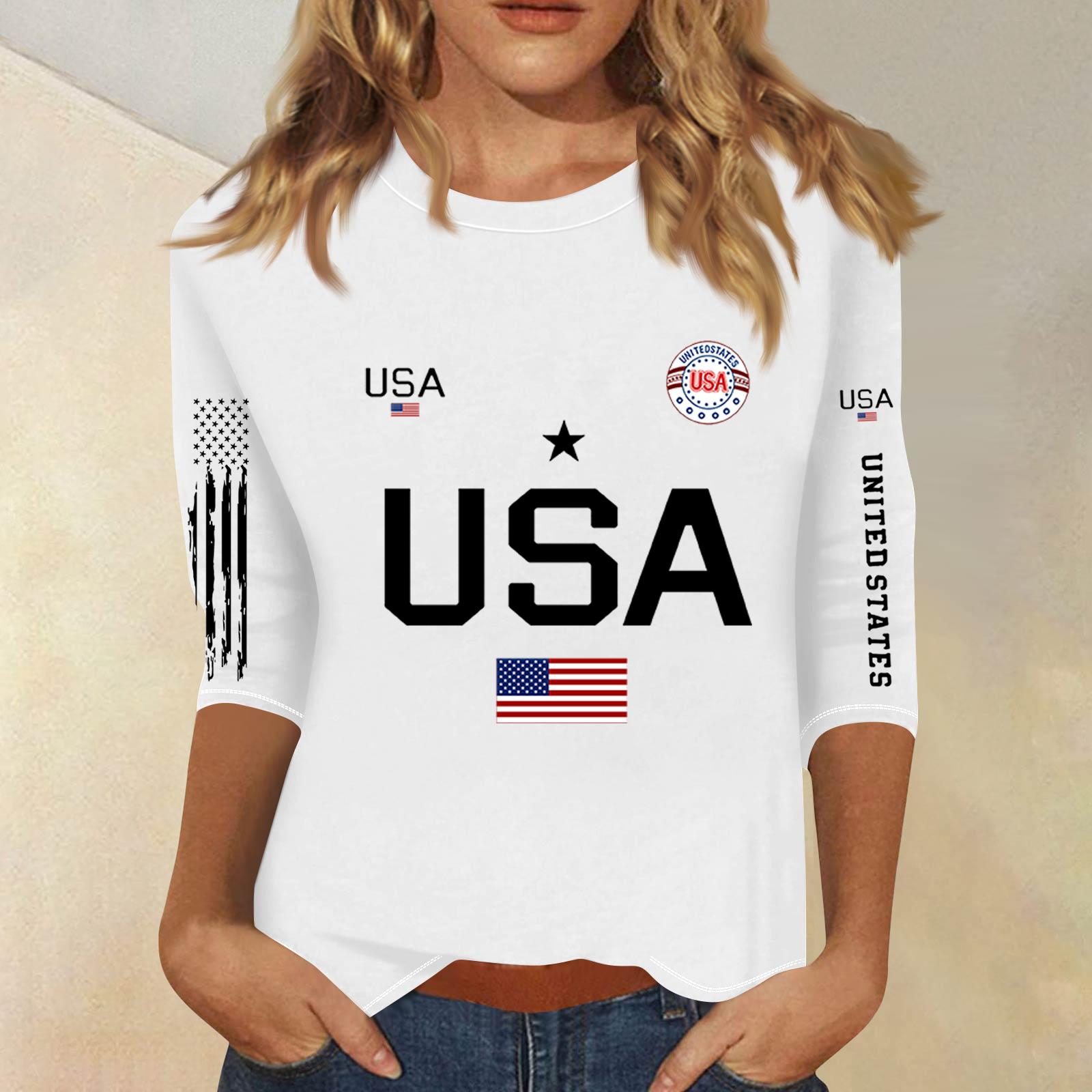 

3/4 Sleeve Tops For Women T-Shirt Casual Print Tops T Shirt Round Neck Pullover Blouse XL білий