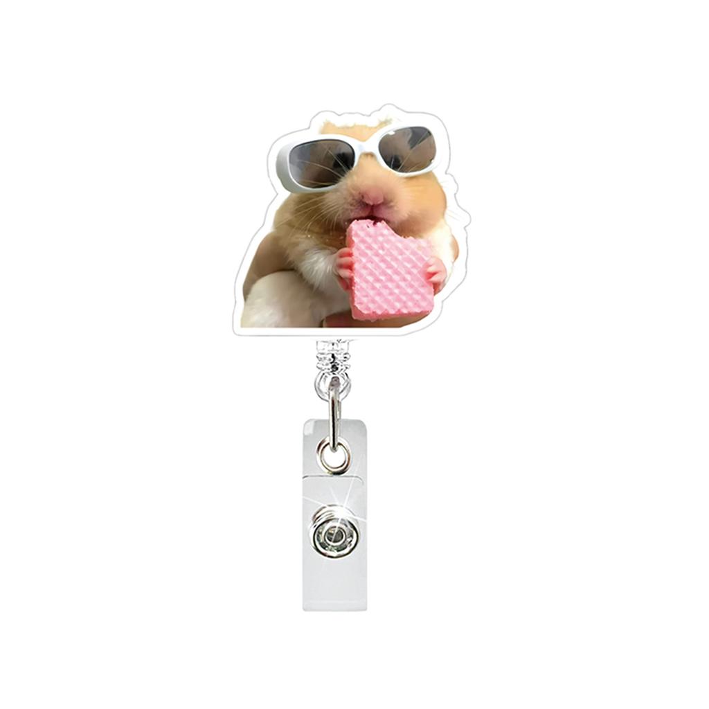 1Pc Funny Cat Dog Meme Acrylic Badge Holder Retractable Easy Pull Badge Reel Lanyard for ID Card Holder Name Tag Key Nurse Accessory