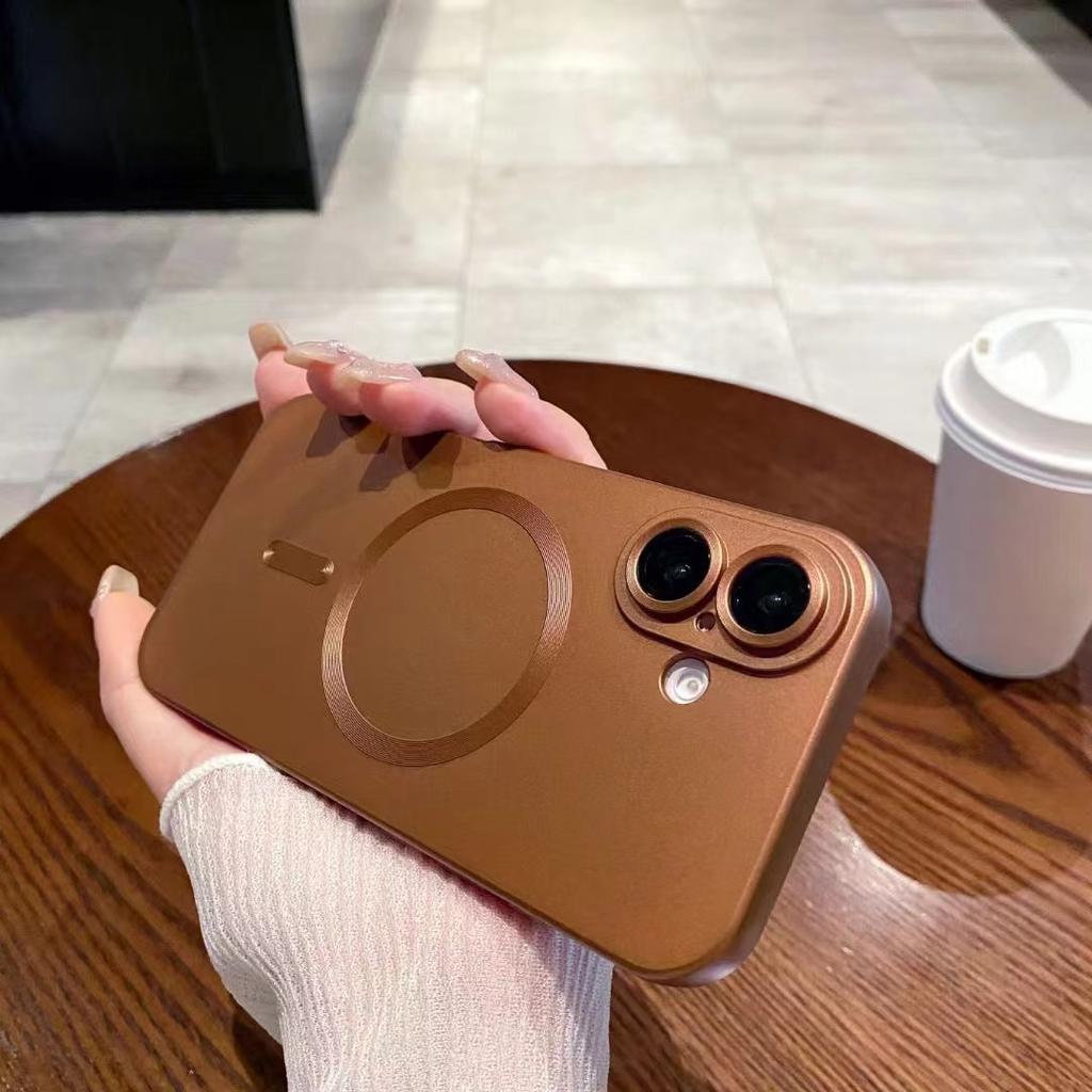 Použitelné pro iPhone 17 Kovová barva Magnetický kryt na telefon Pocit kůže Apple 16proMax Plně kryjící proti pádu 15 Ochranné pouzdro