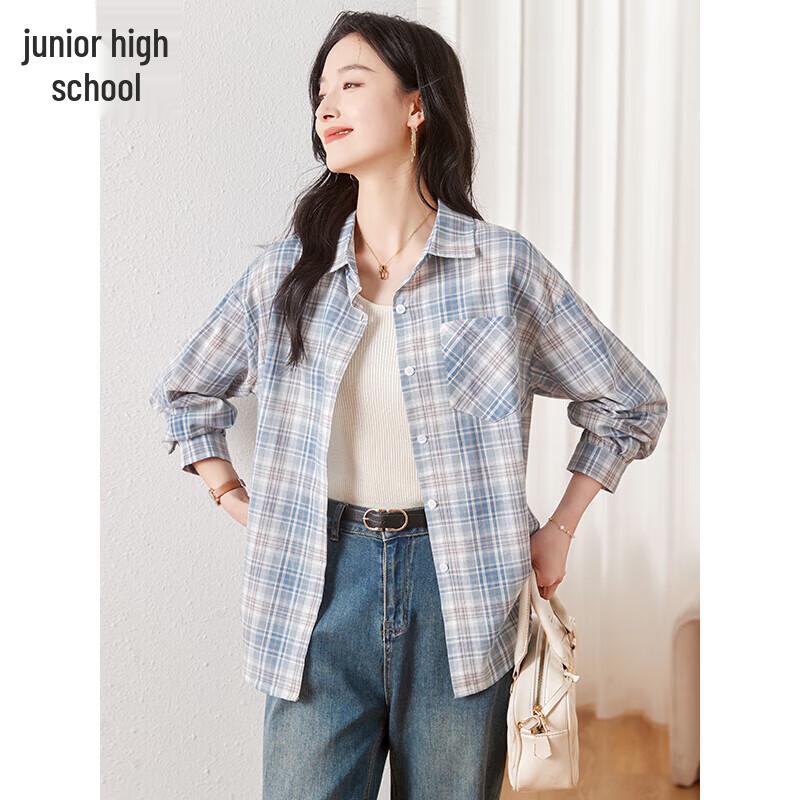 Chushen Women s Plaid Long-Sleeve Shirt M