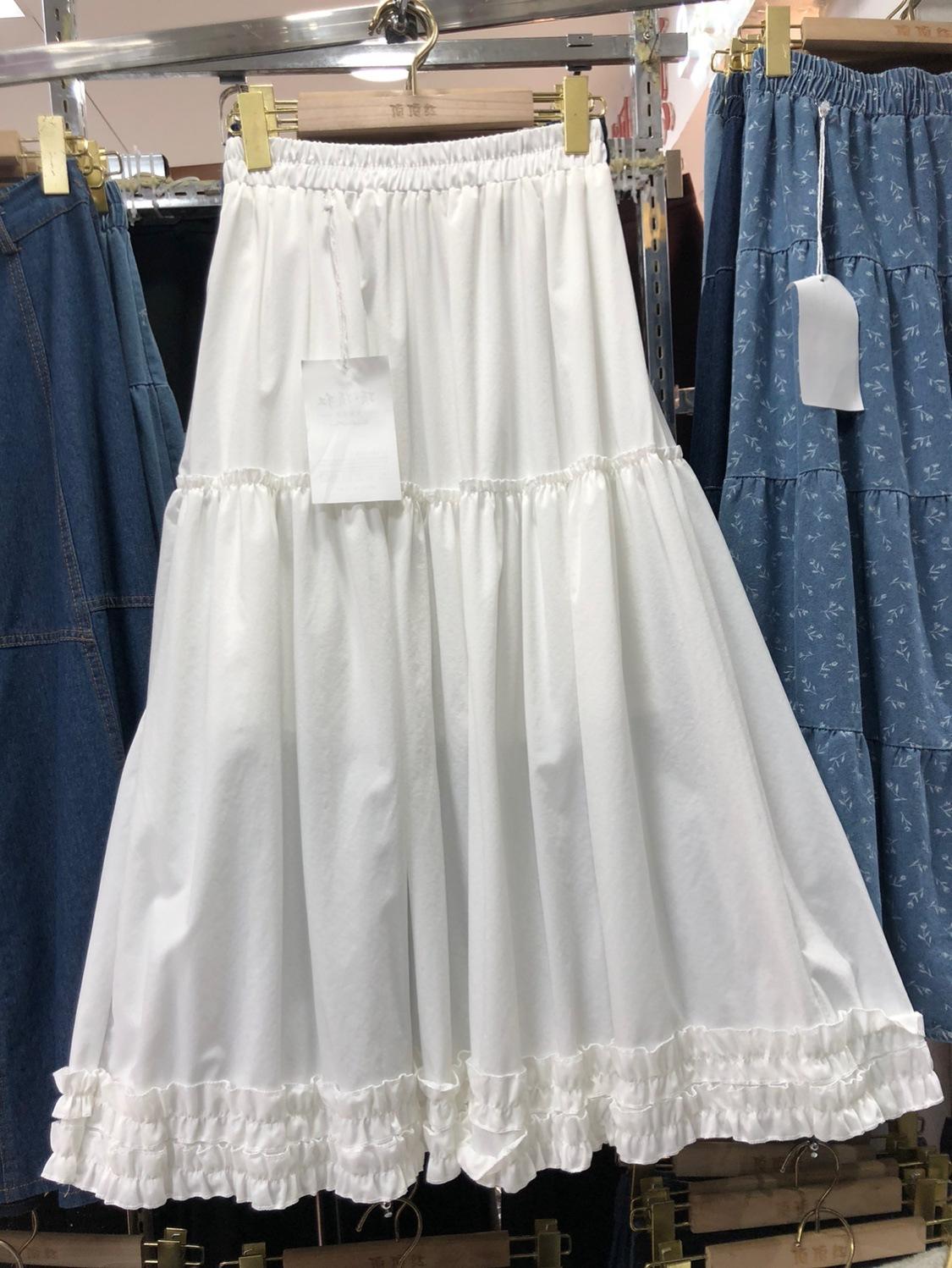 

Платье с завышенной талией и эластичным краем из листьев лотоса абрикосового цвета с персонажем средней и длинной длины для женщин 2025 года, весна, новая корейская версия, милая универсальная юбка One Size