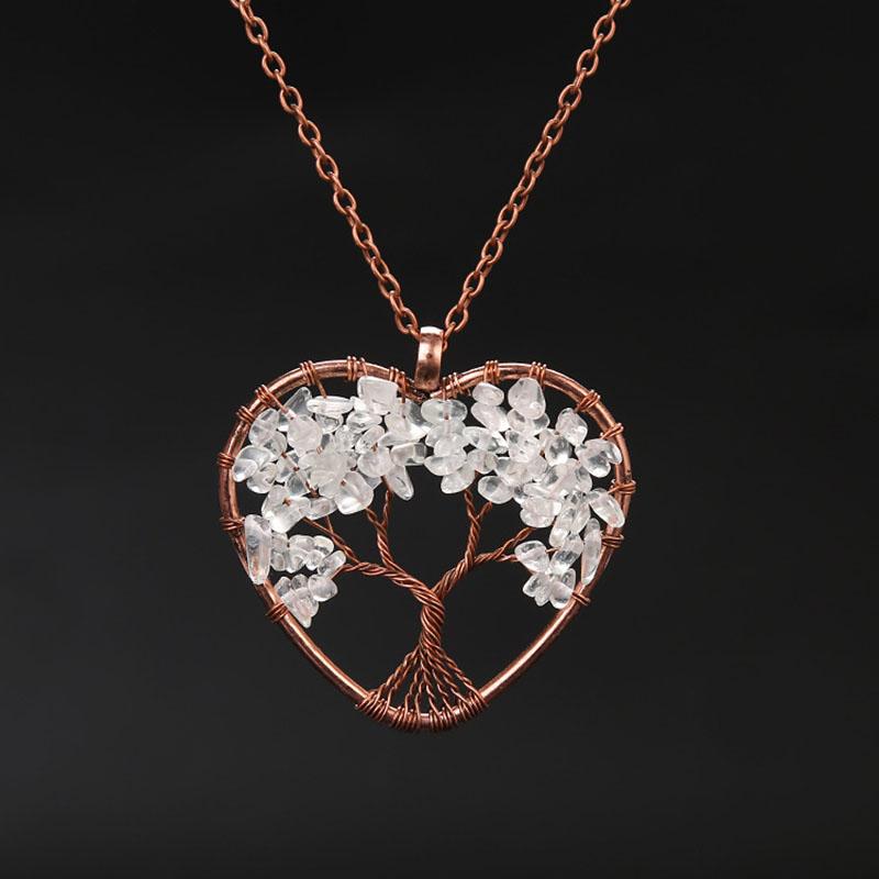 Fashion Tree Of Life Pendant Necklace Jewelry Natural Stone Healing Crystal Stone Necklace For Woman Yoga Accessories